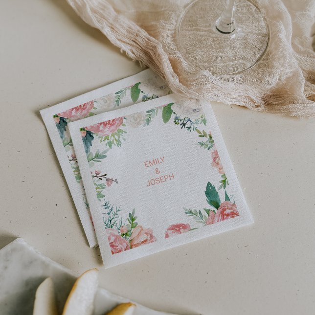 Servilleta De Papel Napkin Boda floral tropical Rubor rosado moderno (Subido por el creador)