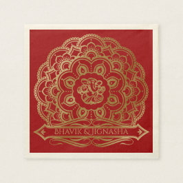 Servilleta De Papel Napkin Boda indio Mandala rojo y dorado