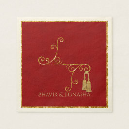 Servilleta De Papel Napkin Boda indio tassel rojo y dorado