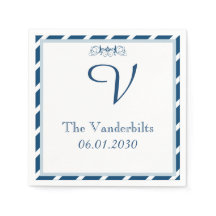 Napkin Boda Monograma de la Marina y la Banda Blan