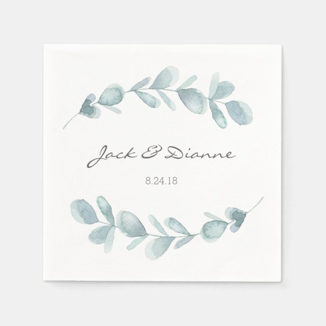 Servilleta De Papel Napkin Boda personalizado azul eucalipto (Anverso)