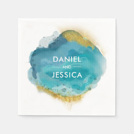 Servilleta De Papel Napkin Boda personalizado | azul y oro