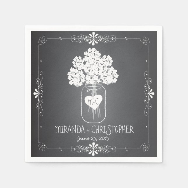 Servilleta De Papel Napkin Boda personalizado de Chalkboard Mason Jar (Anverso)