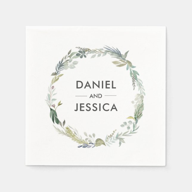 Servilleta De Papel Napkin Boda personalizado | follaje verde (Anverso)