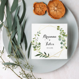 Servilleta De Papel Napkin Boda verde tropical de oro geométrico