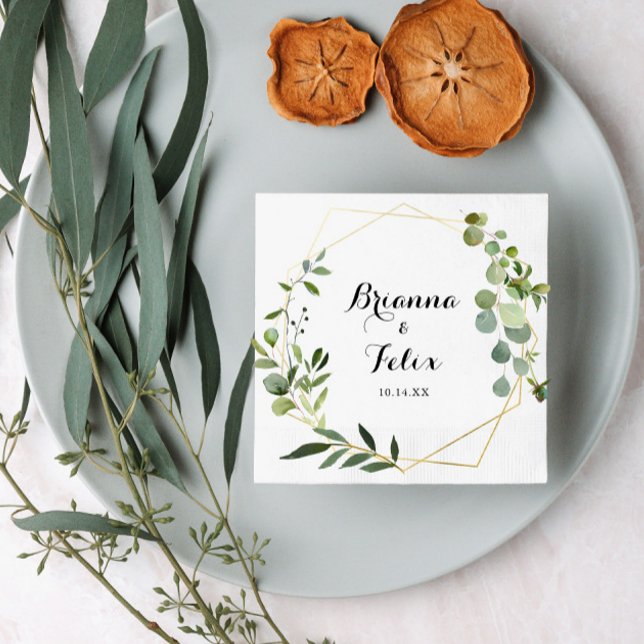 Servilleta De Papel Napkin Boda verde tropical de oro geométrico (Subido por el creador)