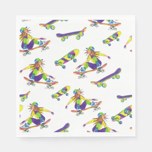 Servilleta De Papel Napkin Chica Skateboard (Anverso)