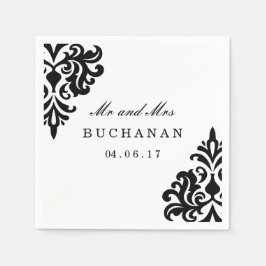 Servilleta De Papel Napkin Damask blanco y negro de personalizable