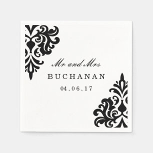 Servilleta De Papel Napkin Damask blanco y negro de personalizable