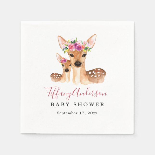 Servilleta De Papel Napkin De Baby Shower De Sweet Deer Mom Y Baby Flo (Anverso)