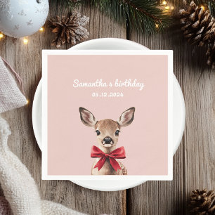 Servilleta De Papel Napkin de ciervos rosados y rojos Fiesta de cump