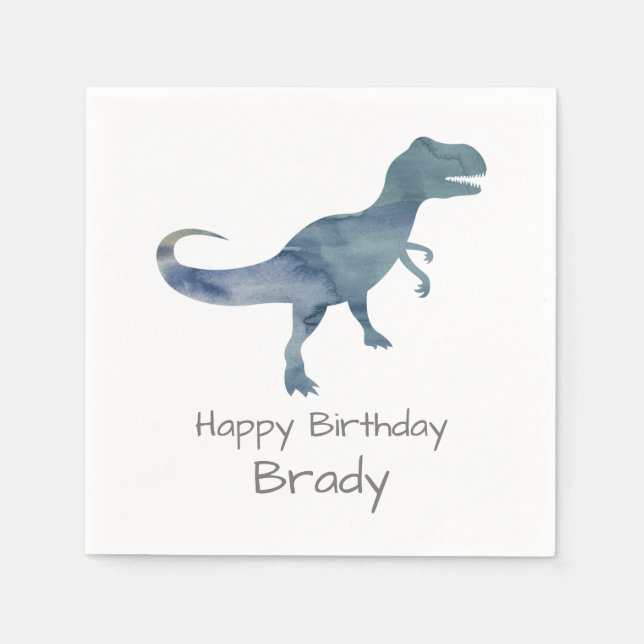Servilleta De Papel Napkin de cumpleaños azul de dinosaurio personaliz (Anverso)