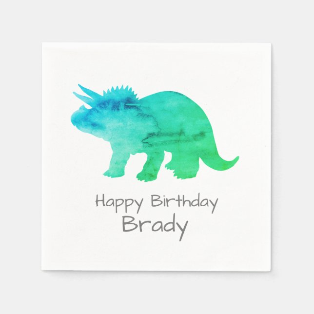 Servilleta De Papel Napkin de cumpleaños azul de dinosaurio personaliz (Anverso)