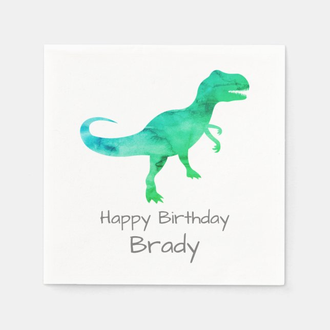 Servilleta De Papel Napkin de cumpleaños azul de dinosaurio personaliz (Anverso)
