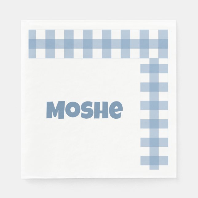 Servilleta De Papel Napkin de cumpleaños de gingham azul (Anverso)