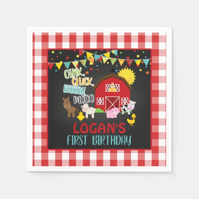 Servilleta De Papel Napkin de cumpleaños de granja (Anverso)