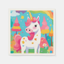 Napkin de cumpleaños de Unicornio arcoiris rosa