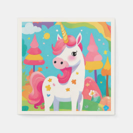 Servilleta De Papel Napkin de cumpleaños de Unicornio arcoiris rosa