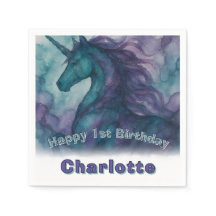 Napkin de cumpleaños de Unicornio - Estilo de tint