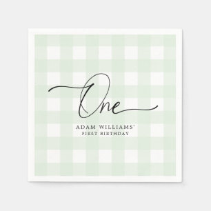 Servilleta De Papel Napkin de Green Gingham First Birday Paper