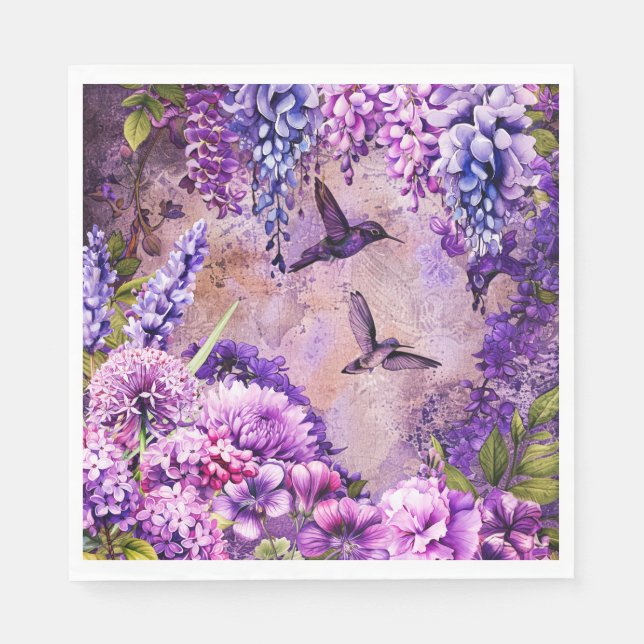 Servilleta De Papel Napkin de jardín floral Hummingbirds Wisteria (Anverso)