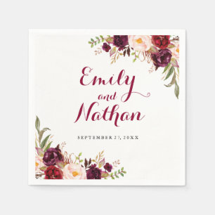 Servilleta De Papel Napkin de la boda de la flor roja borgoñona