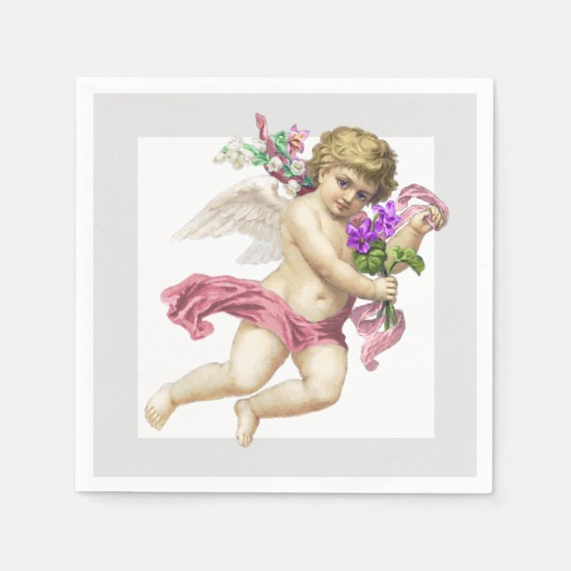 Servilleta De Papel Napkin de papel Angel Cherub Gris Rosa (Anverso)