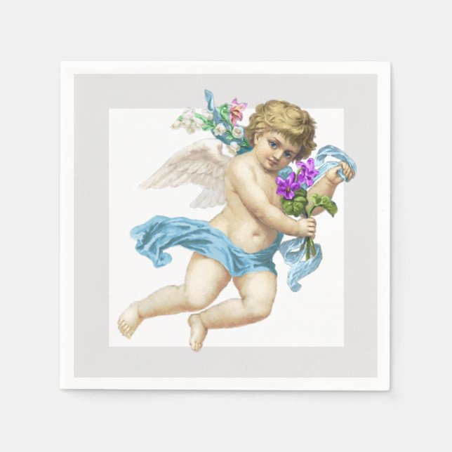 Servilleta De Papel Napkin de papel Angel de Cherub Gris Azul (Anverso)