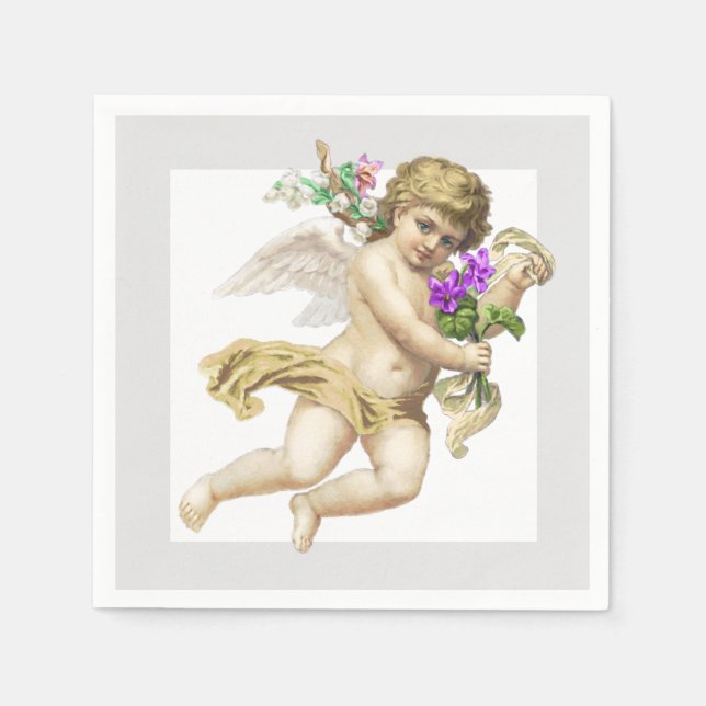 Servilleta De Papel Napkin de papel Angel Gray Cherub Gold (Anverso)