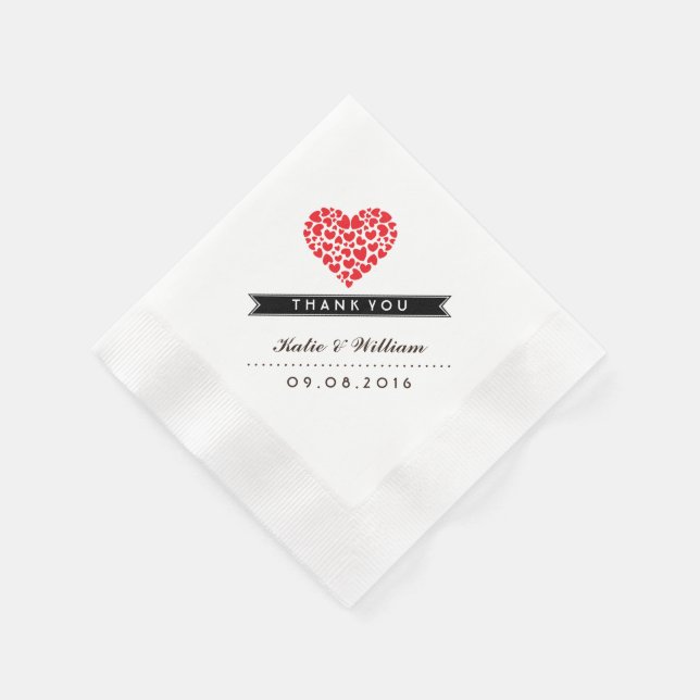 Servilleta De Papel Napkin de papel Boda del corazón rojo (Borde)