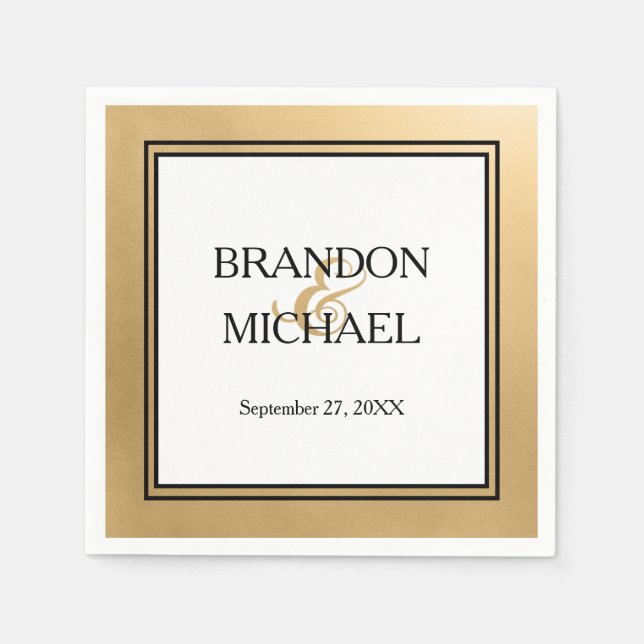 Servilleta De Papel Napkin de papel de Boda formal dorado negro (Anverso)
