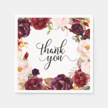 Napkin de papel de boho de floral roja borgoñona