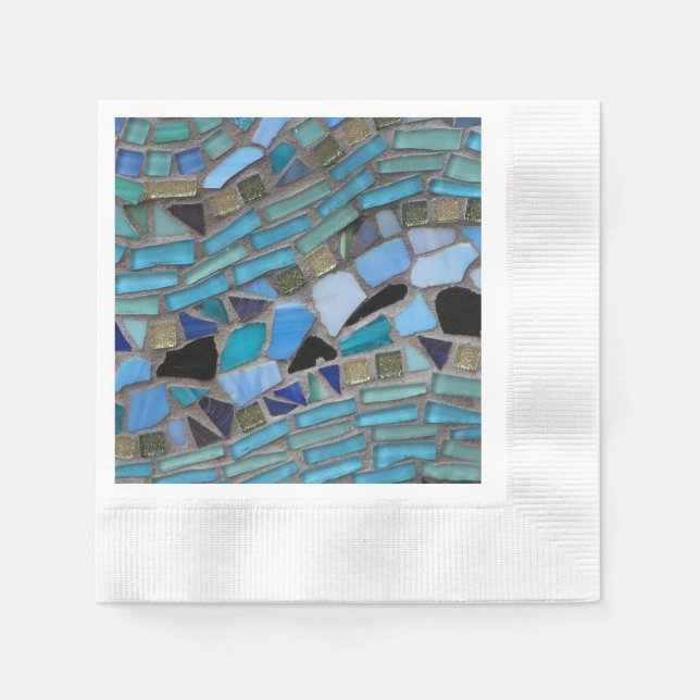 Servilleta De Papel Napkin de papel de mosaico de vidrio azul del mar (Anverso)