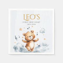 Napkin de papel de primer cumpleaños para el oso a