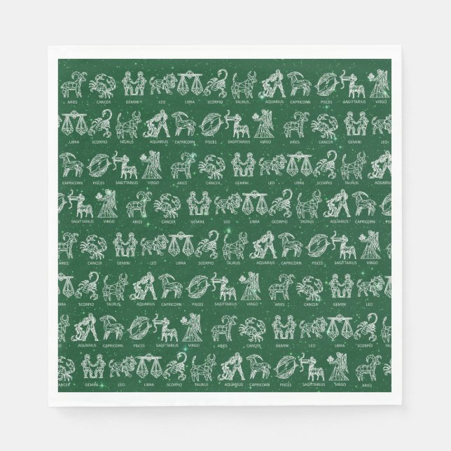 Servilleta De Papel Napkin de Rótulo zodiaco (verde) (Anverso)