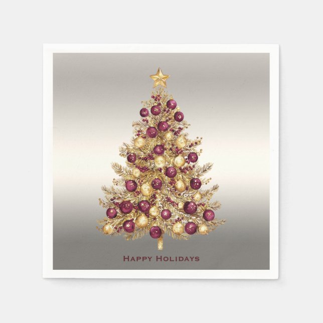 Servilleta De Papel Napkin de vacaciones navideñas Gold Burgundy (Anverso)