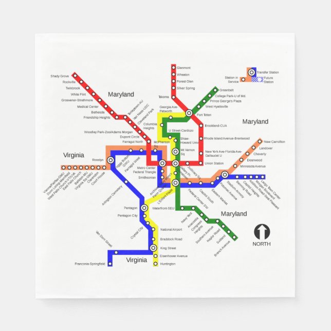 Servilleta De Papel Napkin del Mapa del Metro de Washington DC (Anverso)