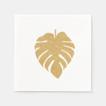 Napkin dorado de hojas de monstera tropical