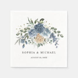 Servilleta De Papel Napkin, Elegant Dusty Blue Floral Wedding