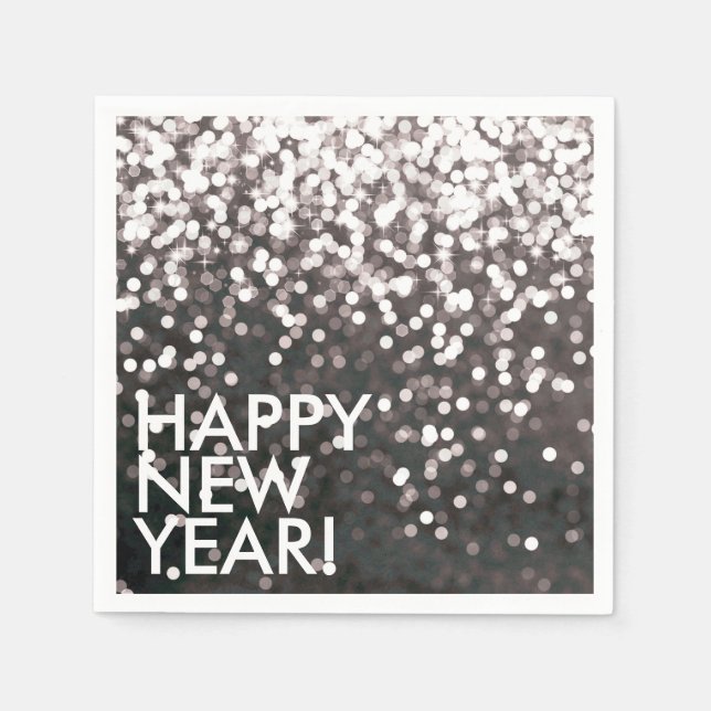 Servilleta De Papel Napkin - Esparkling Feliz Año Nuevo Negro (Anverso)