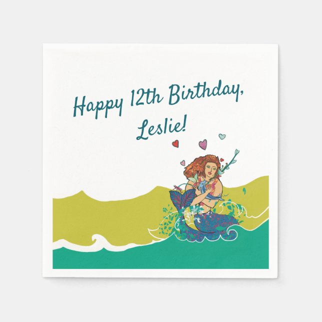 Servilleta De Papel Napkin Fiesta de la sirena y el delfín bebé (Anverso)