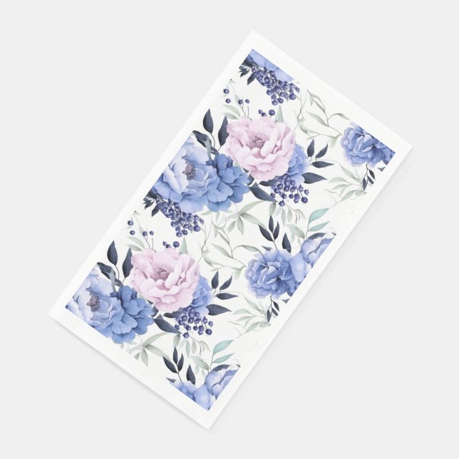 Servilleta De Papel Napkin floral rosa y azul peonada (Esquina)