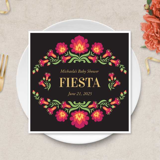Servilleta De Papel Napkin mexicano de papel de Fiesta, flor rojo (Red Floral Mexican Fiesta Baby Shower Napkin)