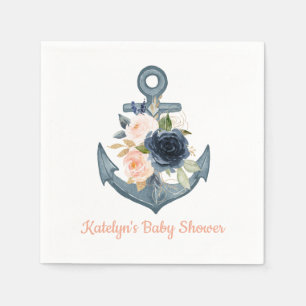 Servilleta De Papel Napkin náutico con ancla floral