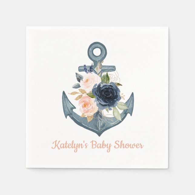 Servilleta De Papel Napkin náutico con ancla floral (Anverso)