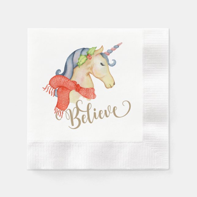Servilleta De Papel Napkin, Navidades de Unicornio (Anverso)
