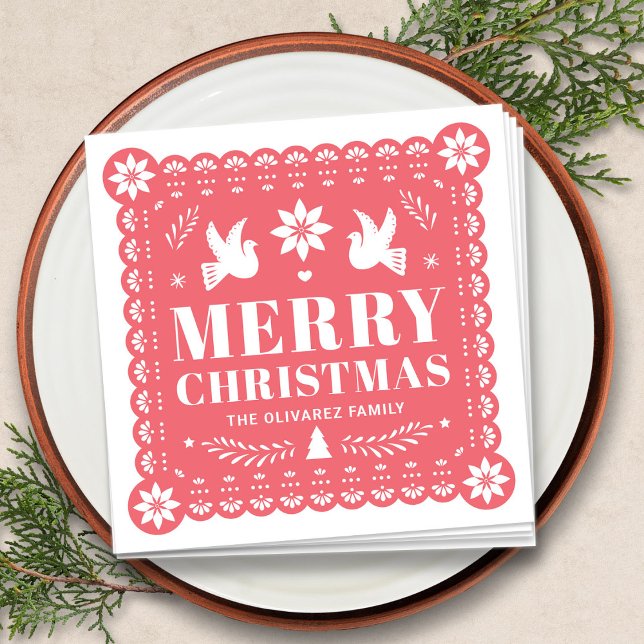 Servilleta De Papel Napkin Navidades mexicanos Papel Picado (Papel Picado Mexican Christmas Napkin by Fiesta Valley Print)