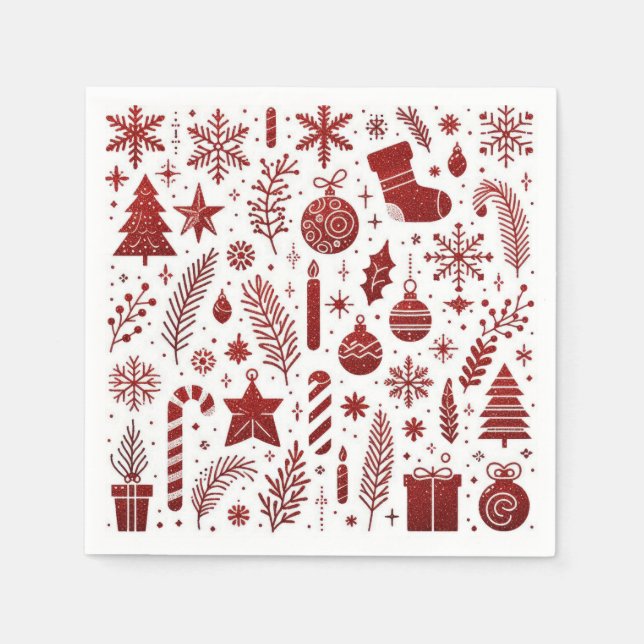 Servilleta De Papel Napkin Navidades rojos blancos (Anverso)