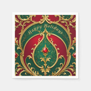 Servilleta De Papel Napkin navideño de Navidades de oro verde rojo