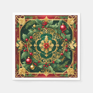 Servilleta De Papel Napkin navideño de Navidades de oro verde rojo